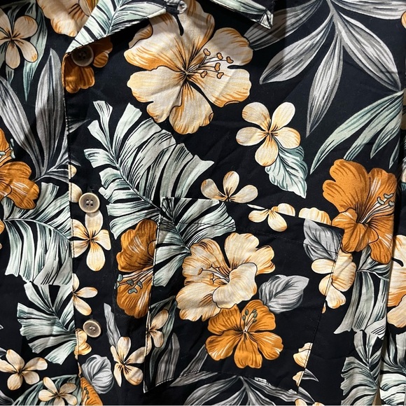 Op Black Hawaiian Floral Button-Up Shirt Cotton - Picture 3 of 9